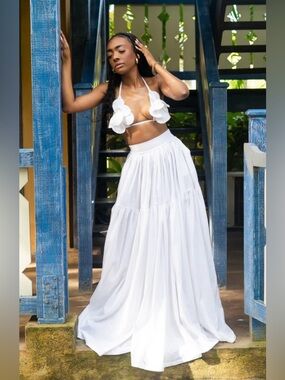 Women's White Tiered Maxi Skirt - Elegant Beach & Resort Wear